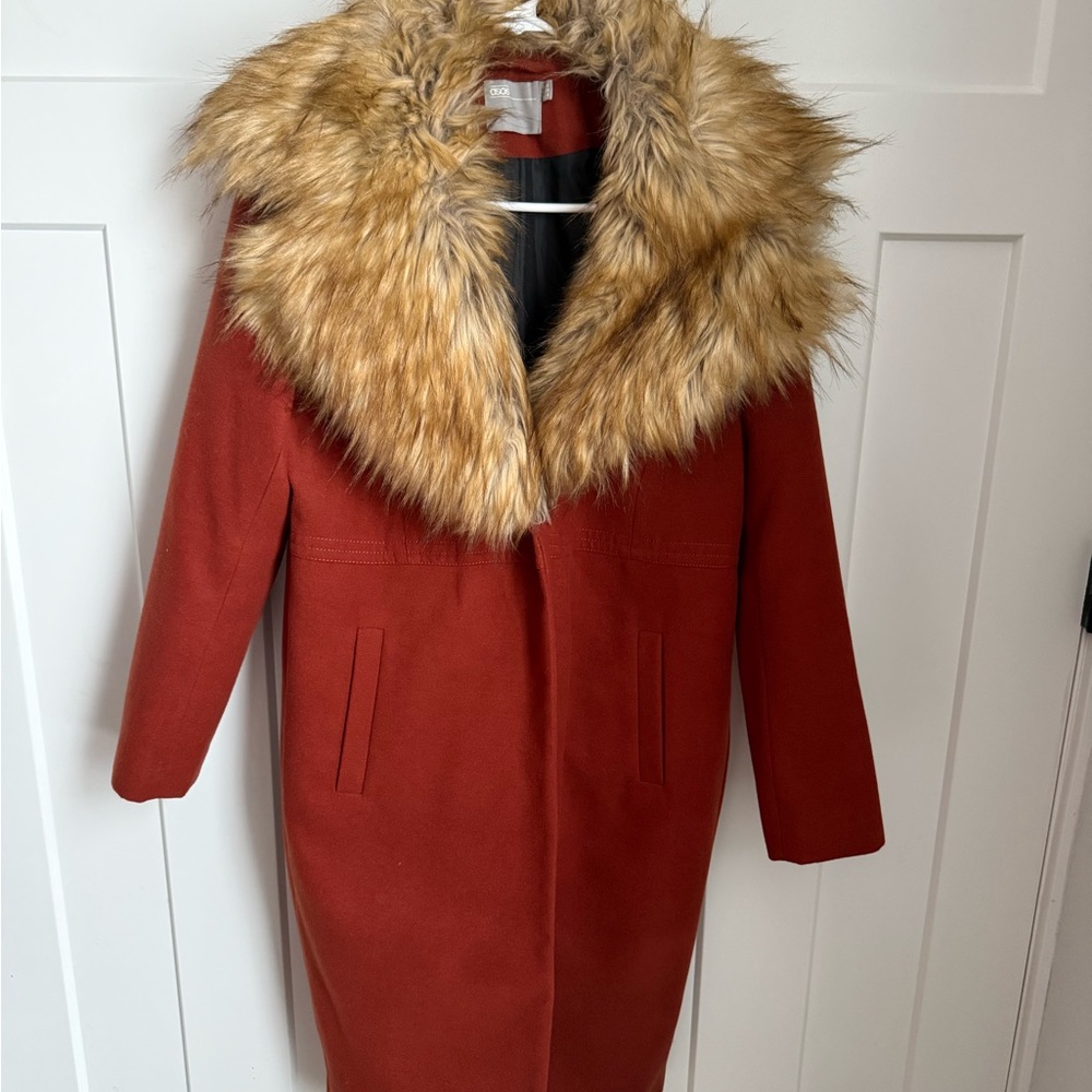 ASOS Rust Teddy Jacket with Faux Fur Collar size 6. - Picture 6 of 6